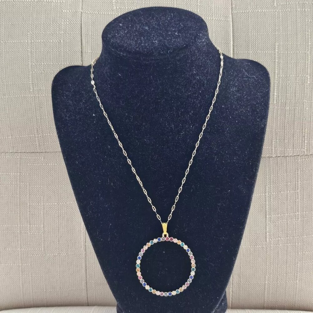 Women Necklace Multi Color Crystals Accent Round Pendant Fashion Jewelry Unbrand - Picture 11 of 11